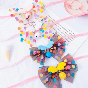 Set of pet bow collars with fairy wings and bells in pink, white, navy, and black colors