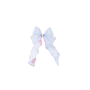 Light blue lace pet collar with a pearl bow and printed ribbons for cats and small dogs
