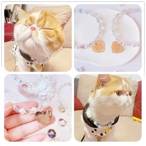 Handmade pet pearl necklace with gold heart pendant for cats and dogs gift jewelry