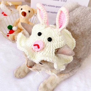 Handmade Crochet Pet Rabbit Hat Cute Knitted Cat Dog Costume Bunny Ear Cap For New Year Birthday Party Photo Props
