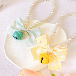 Elegant pet pearl necklace with polka dot bowknot and colorful bell for cats and dogs