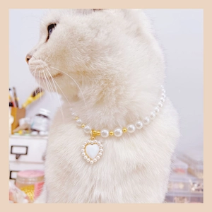 Elegant pearl pet necklace with heart pendant for cats and small dogs on white cat