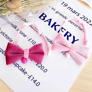 Adjustable Velvet Pet Bowtie Collar With Bell Cute Pink Rose Red Bow Cat Dog Necklace For Small Dogs Cats Puppy Kitten Decoration