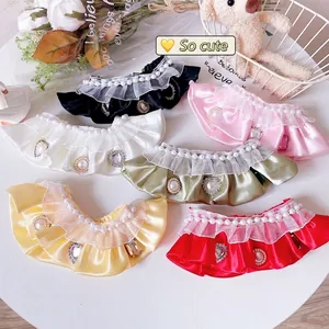 Collier Baroque de Luxe en Satin pour Animaux avec Dentelle à Volants Nœud Strass Cœur Künstliche Perle Pour Chats Petits Chiens Fête
