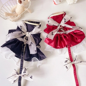 Pet Cat Dog Princess Dress Harness Leash Set Satin Bow Lace Adjustable Mesh Puppy Kitten Harness Vest For New Year