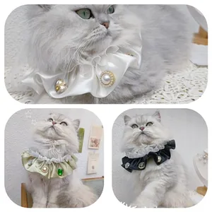Gros plan du collier baroque pour animaux en dentelle avec satin et pierres précieuses