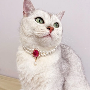 Collana di Künstliche Perle per Animali a Doppio Strato Pendente Gemma Sintetica Principessa Vintage Choker Regolabile per Gatti Cani