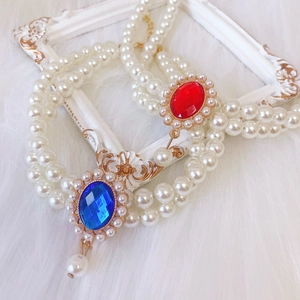 Collana a doppio filo di perle per animali con gemma ovale ed elegante pendente