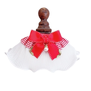Adjustable red bow tie lace collar for small dogs and cats with pearl pendant detail
