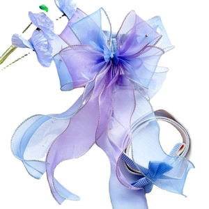 Fairy bow harness for cats and dogs with blue-purple gradient ribbons and pearl detail