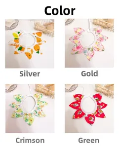 Detail view of sunflower pet collars with adjustable straps in four colorful floral patterns
