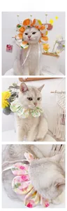 Three patterns of sunflower pet collars for cats: orange citrus, floral, and rose prints