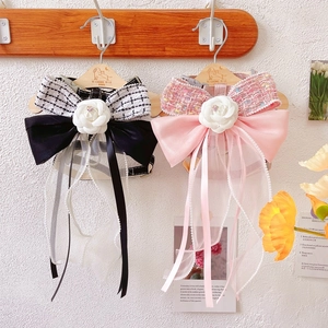 French Lady Style Tweed Camellia Bow Pet Harness Leash Set Adjustable Elegant Dog Cat Traction Rope Outdoor Walking Suit