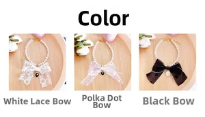 Three-set pet pearl necklaces with lace and mesh bows featuring rose cameo pendants