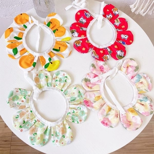 Cute sunflower petal-shaped pet bibs in various floral and lucky cat patterns