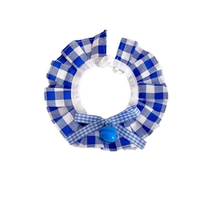 Blue plaid pet bib collar with lace ruffles, bowknot and bell for dogs and cats