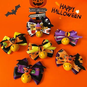 Halloween Pet Bow Tie Collar Adjustable Cat Dog Necktie With Bell Pumpkin Bat Pattern Festive Costume Accessories Gift