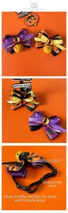 Detail of adjustable pet bow tie with Korean velvet material and convenient buckle