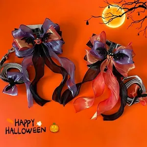 Halloween Haustier Geschirr Leine Mit Großer Schleife Kürbis Fledermaus Deko Verstellbares Polyester Katze Hund Festival Kostüm