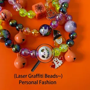 Colorful Halloween beaded necklace for cats and dogs with pumpkin ghost charms