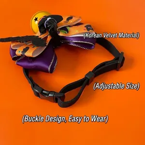 Halloween pet bow collar with purple satin, orange ribbon, bat charm and star bell
