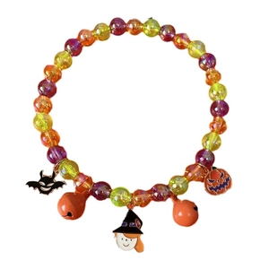 Colorful Halloween beaded pet necklace with pumpkin, bat and wizard cartoon charms
