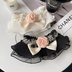 Élégante Écharpe en Dentelle pour Animaux Bavoir en Maille Avec Fleur Rose 3D Künstliche Perle Nœud pour Petits Chiens Chats Mariage Fête