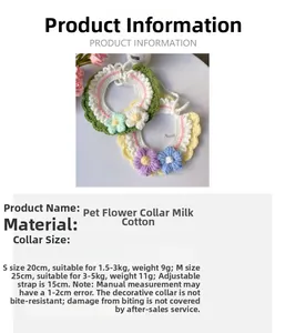 Detailed size guide for handmade knitted flower pet collar in milk cotton material