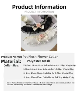 Guide des tailles détaillé pour bandanas en dentelle pour animaux avec mesures du cou