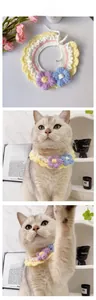 Handmade crochet pet collar with colorful knit flowers for cats and small dogs