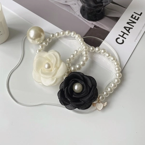 Elegant Camellia Flower Artificial Pearl Pet Necklace French Princess Style Dog Cat Decorative Jewelry Accessory