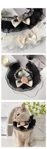 Détail d'un collier vintage pour animaux avec dentelle, nœud satin et roses 3D