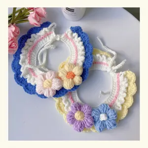 Handmade Crochet Pet Flower Scarf Collar For Small Dogs Cats Knitted Floral Adjustable Bib Puppy Kitten Pastoral Neck Accessory
