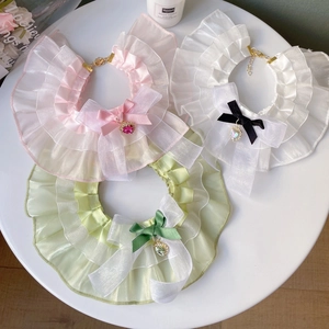 Sweet Pet Lace Collar Bowknot Ruffle Organza Dog Bib Heart Rhinestone Pendant Adjustable Cat Princess Necklace Jewelry