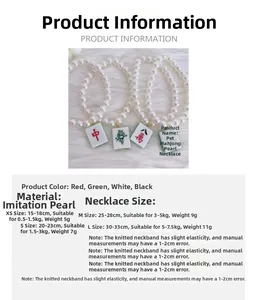 Size chart for pearl pet collar with Mahjong charms showing weights from 0.5kg to 7.5kg