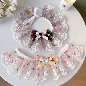 Sweet polka dot pet lace collar with bow and heart rhinestone for small dogs and cats