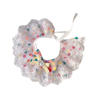 Sweet lace pet collar with yellow bow and polka dot mesh for dogs and cats