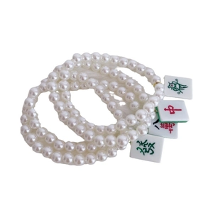 Cute pet pearl necklace with Mahjong Fortune charms for cats and dogs street fashion