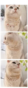Detailed tile display of layered pet pearl necklaces with rhinestone fringe for cats