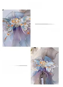Detail of blue purple gradient pet harness dress with high quality butterfly embroidery