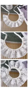 Detail of white lace pet collar with floral embroidery and faux pearl embellishments