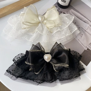 Sweet Pet Bowknot Lace Mesh Collar With Heart Faux Artificial Pearl Rhinestone Decorative Scarf For Small Dogs And Cats Grooming