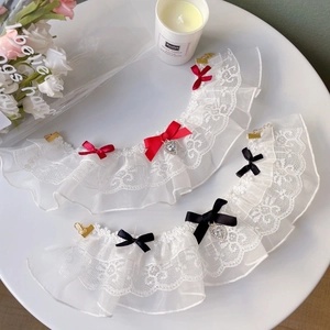 Lace pet collar with satin bow and heart crystal for small cats and dogs