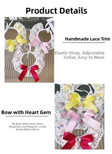 Detailed view of handmade lace pet collars with floral patterns and heart rhinestones