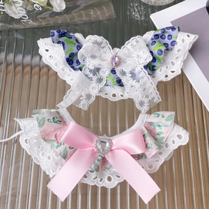 Pet Floral Lace Bib Collar With Satin Bowknot Heart Rhinestone Sweet Adjustable Scarf For Dogs Cats Small Pets Party Dress Up
