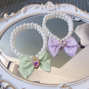 Collier de perles pour animaux style japonais avec nœud doux et cristal de cœur