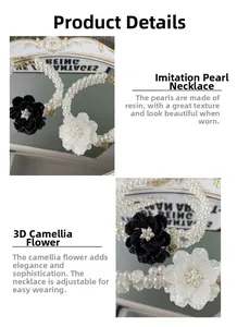 Details einer Vintage-Perlenkette für Haustiere mit Kamelienblüte und verstellbarer Kette