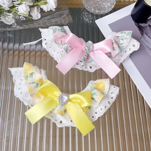 Floral pet lace collar bib with ribbon bow and heart rhinestone for cats and dogs