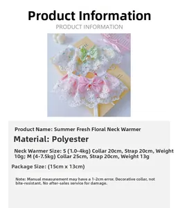 Detail of pet lace floral bibs in green and pink with pearl pendants and bows