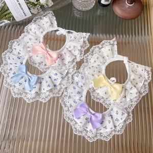 Floral lace pet collars with ribbon bows in four pastel colors for small cats and dogs